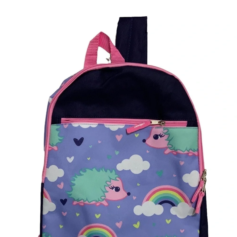 Trailmaker Girls' Rainbow Backpack Adjustable Padded Straps Purple Blue 17 inch